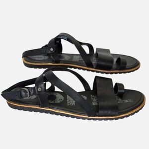 Sorel Ella Criss Cross Sandals Black Leather Toe Loop Womens Sz 11 NL3281-010